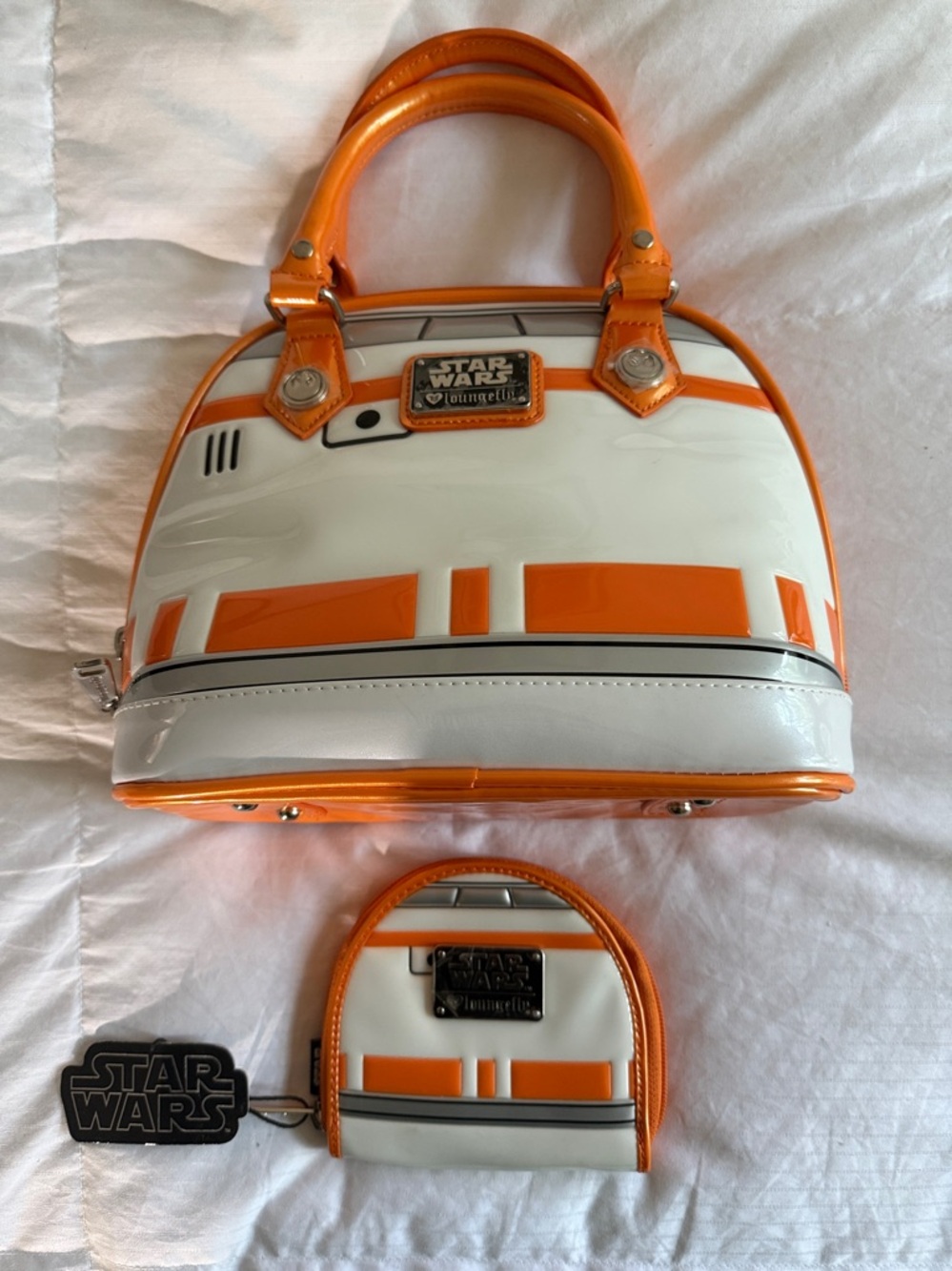 🔸RARE 2 Piece SET🔸Loungefly Star Wars BB-8 Dome Satchel & Matching Coin Purse - Picture 5 of 13